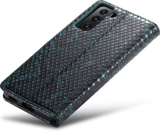 Samsung Galaxy S21 Hoesje - Groen - Snake Bookcase