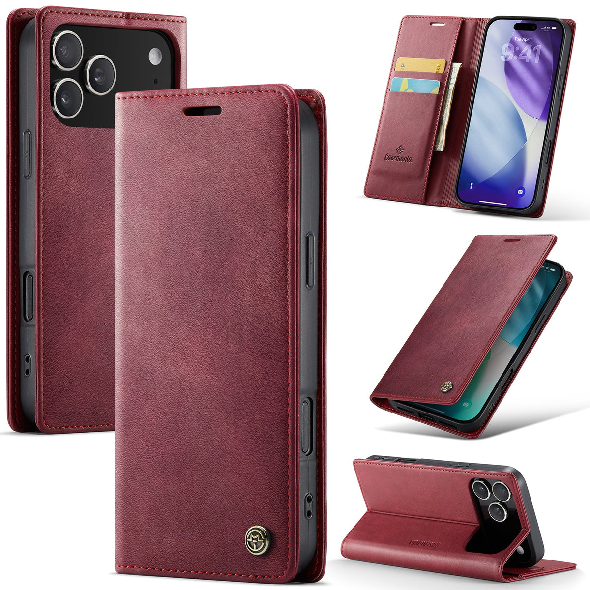 Étui Apple iPhone 17 Pro Max - Rouge Bourgogne - Étui portefeuille fin et luxueux