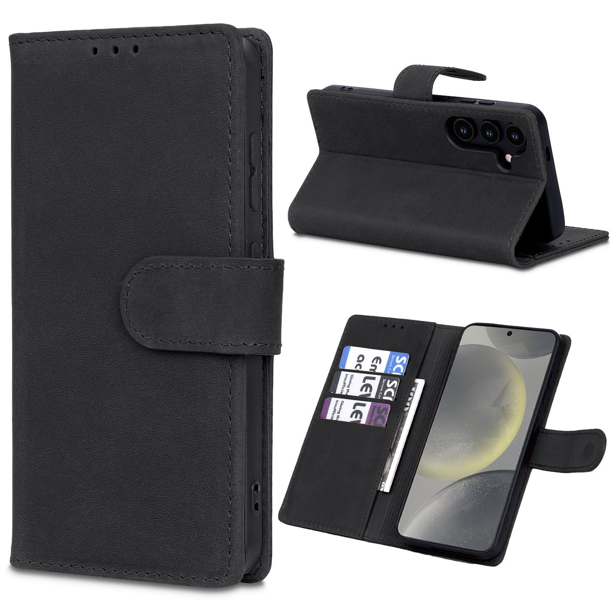 Samsung Galaxy S25 Hoesje - Charcoal Gray - Echt Leren Bookcase