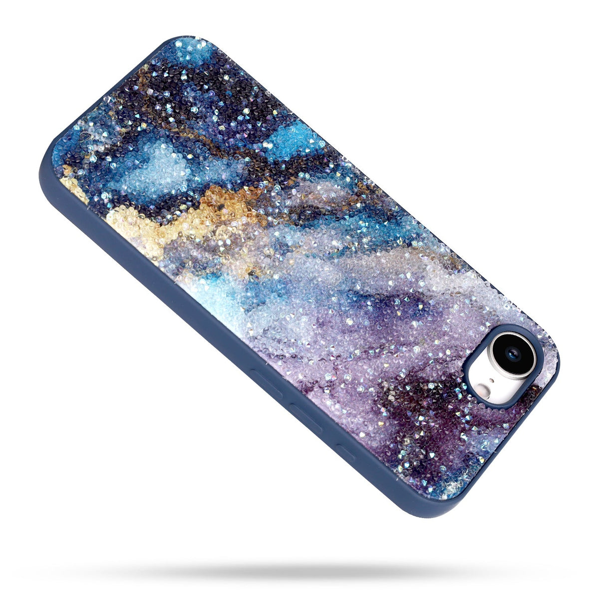 Apple iPhone 16e Hoesje - Blauw - Marmer Diamant Glitter Back Cover