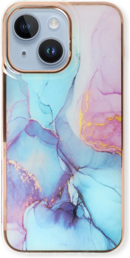 iPhone 14 Hoesje - Blauw - Siliconen Marmer Back Cover