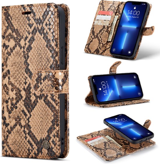 Apple iPhone 13 Pro Hoesje - Beige - Luxe Slangen Bookcase