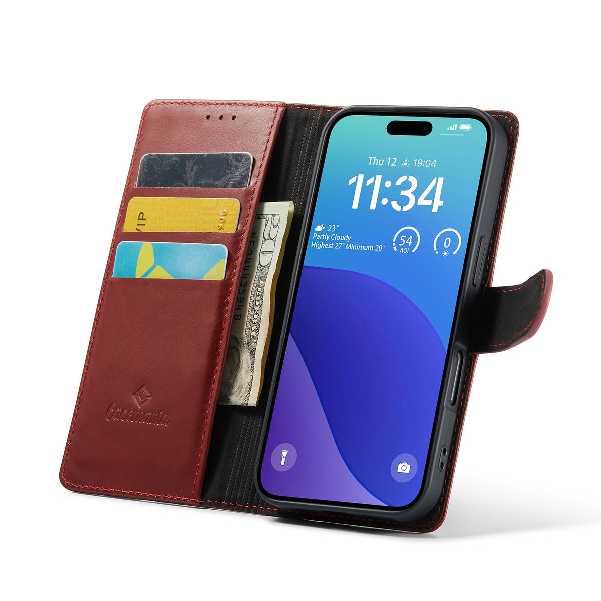 Apple iPhone 16 Pro Hoesje - Rood - Echt Leren Bookcase