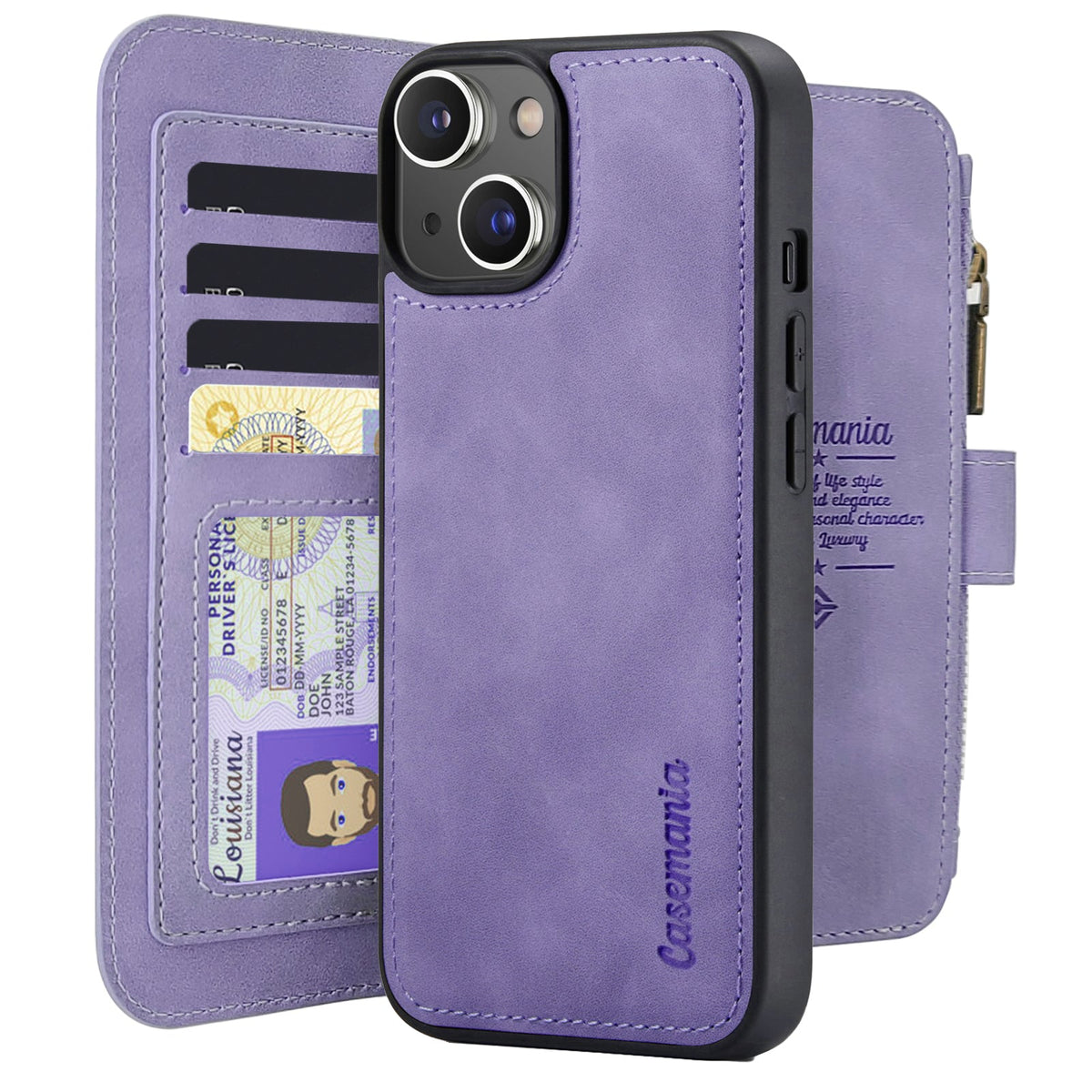 Apple iPhone 15 Plus Hoesje - Bright Lila - 2 in 1 Bookcase met Rits