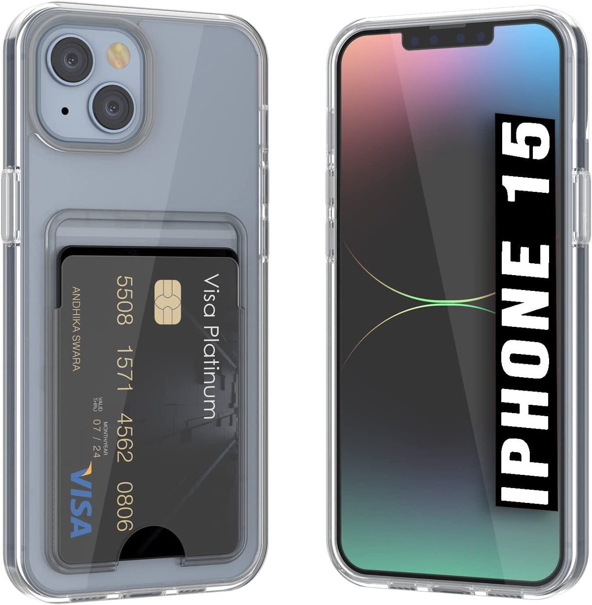 iPhone 15 Hoesje - Transparant - Siliconen Kaarthouder Back Cover