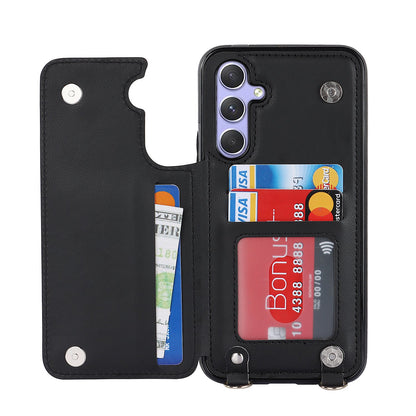 Samsung Galaxy A16 Case - Black - Luxury Back Cover with Phone Strap and Zipper