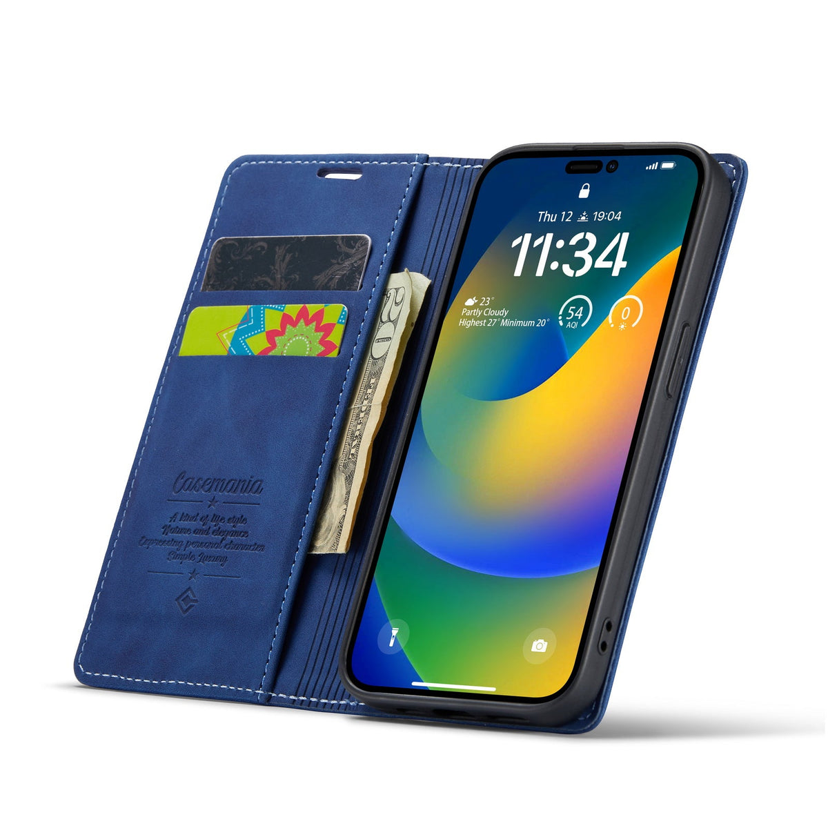 Apple iPhone 15 Pro Hülle - Navy Blue - Schlanke Klapphülle mit Kartenfach
