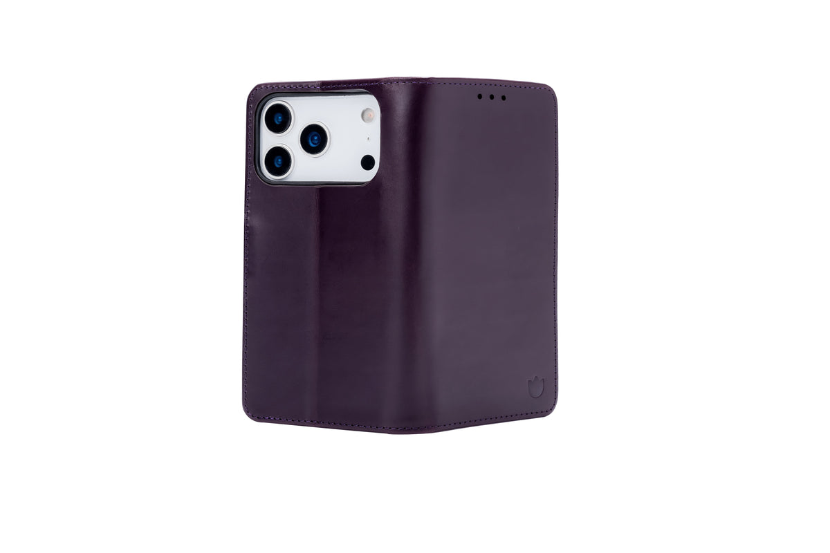 Apple iPhone 18 Pro Hoesje - Dark Purple - Echt Leren Bookcase