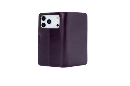 Apple iPhone 18 Pro Max Case - Dark Purple - Genuine Leather Wallet Case