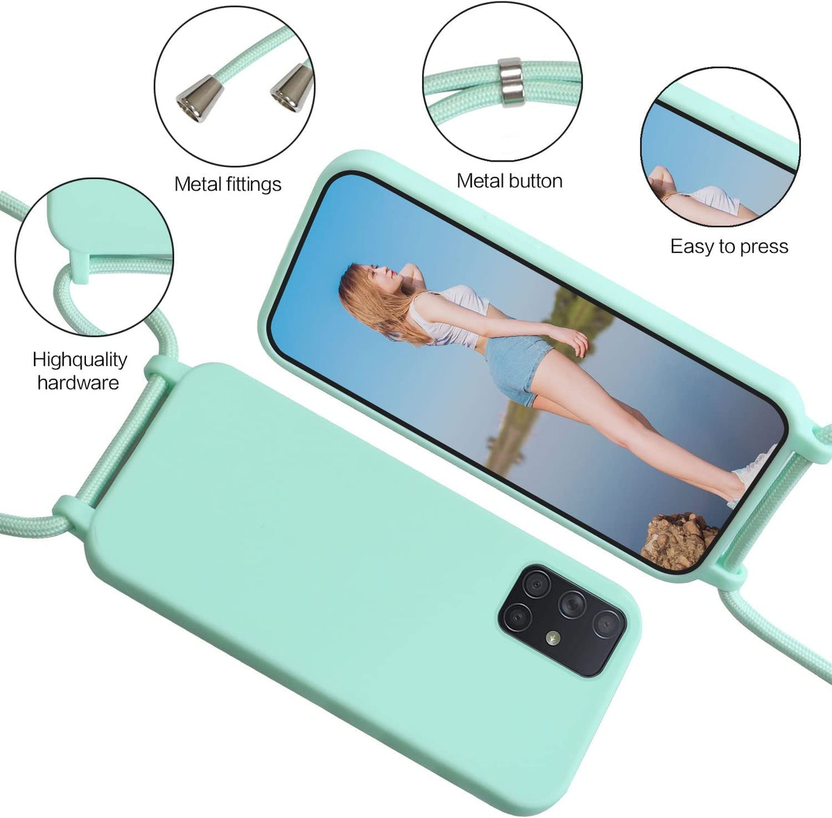 Samsung Galaxy A51 5G Case - Turquoise - Silicone Back Cover with Phone Strap