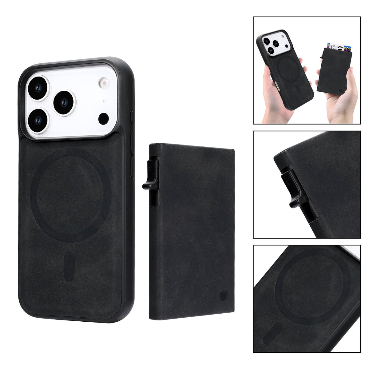 Apple iPhone 17 Pro Max Hoesje - Charcoal Gray - MagSafe Back Cover met Uitschuifbare Pasjeshouder