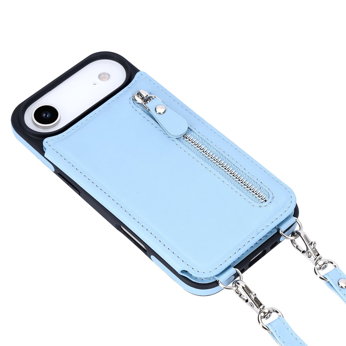 Apple iPhone Air Hoesje - Licht Blauw - Luxe Back Cover met Telefoonkoord en Rits