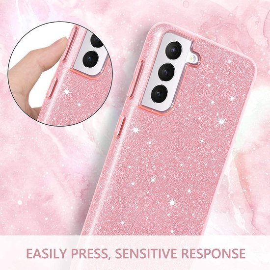 Coque Samsung Galaxy S22 Plus - Rose - Étui arrière à paillettes