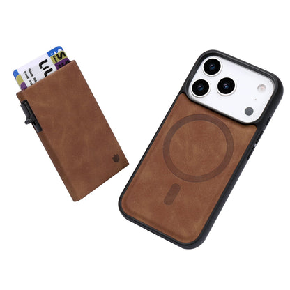 Apple iPhone 18 Pro Hoesje - Sienna Brown - Kunstleren MagSafe Back Cover met Uitschuifbare Pasjeshouder
