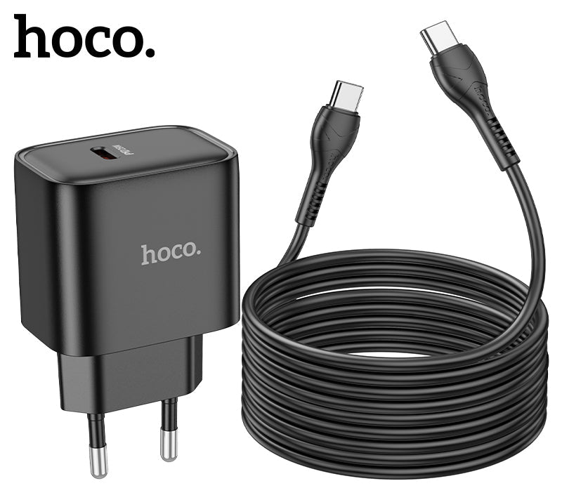 Hoco 25W USB-C Schnellladegerät mit USB-C Kabel 2m - Schwarz