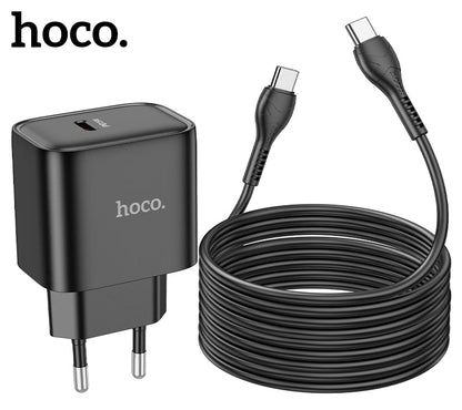 Hoco 25W USB-C Schnellladegerät mit USB-C Kabel 2m - Schwarz