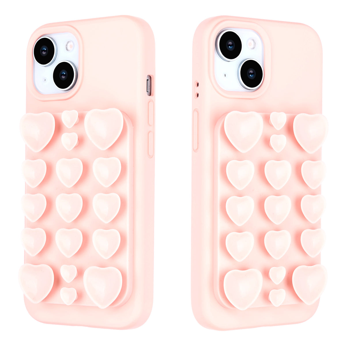 Apple iPhone 13 Hoesje - Licht Roze - Siliconen Back Cover met Afneembare Hartjes Zuignappen