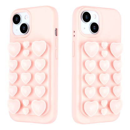 Apple iPhone 15 Hoesje - Licht Roze - Siliconen Back Cover met Afneembare Hartjes Zuignappen