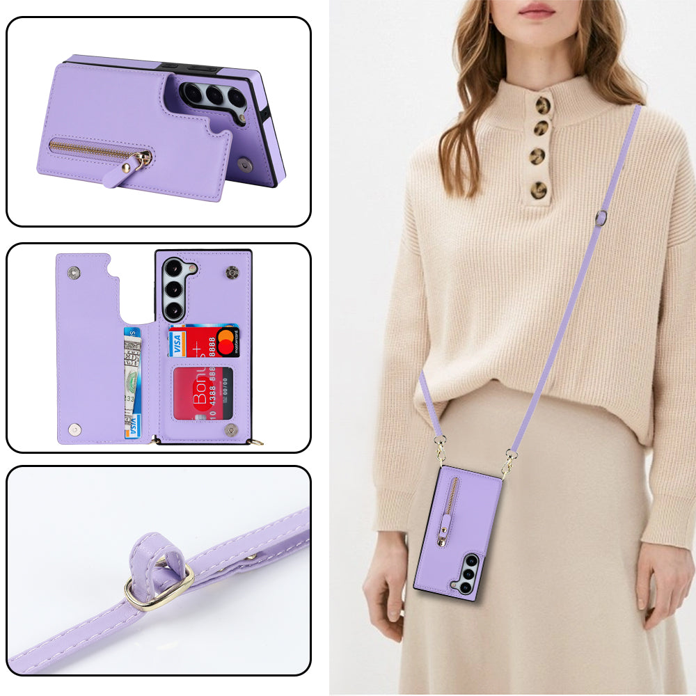Samsung Galaxy S24 Hoesje - Paars - Luxe Back Cover met Telefoonkoord en Rits