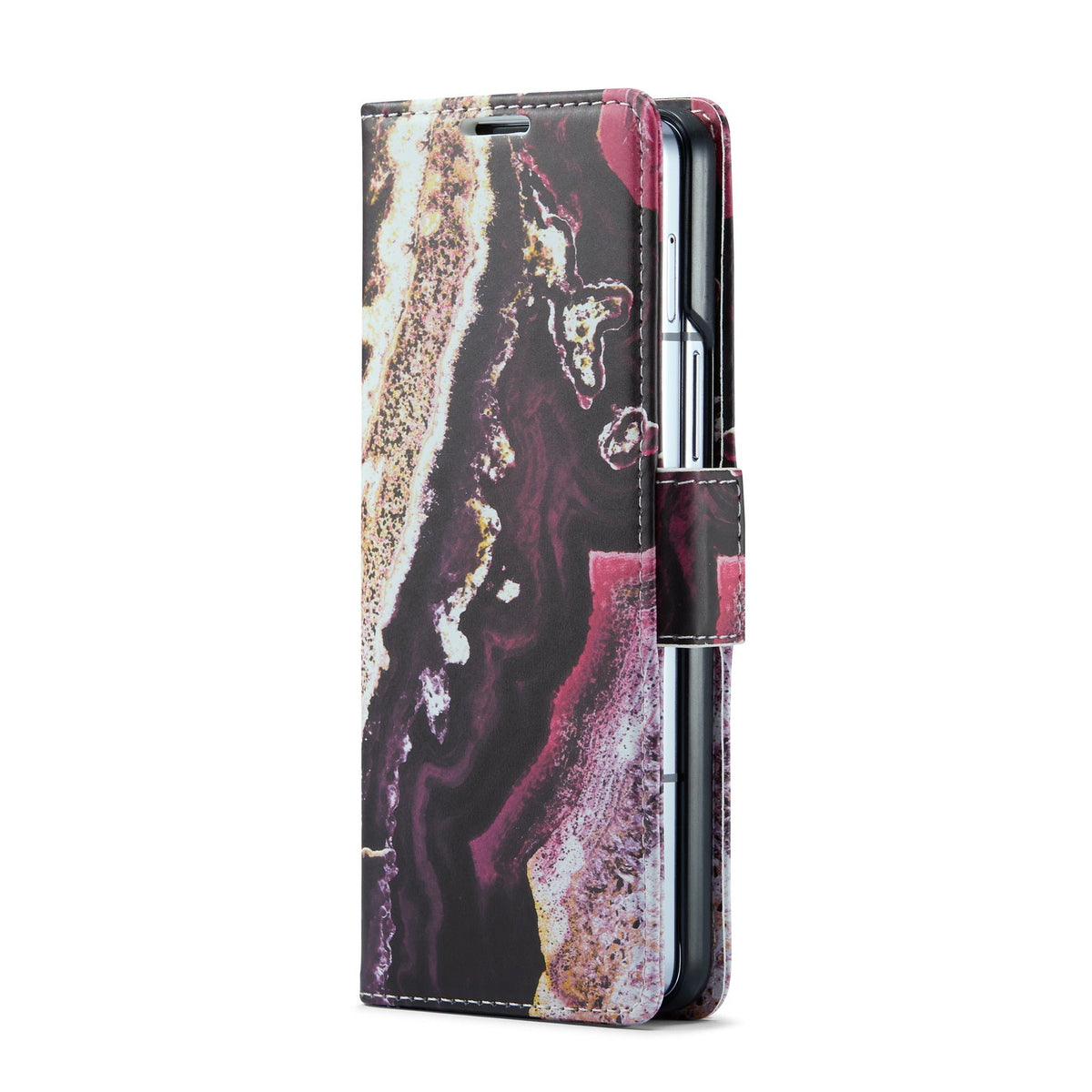 Samsung Galaxy Z Fold 5 Hoesje - Magenta Eudialyte - Marmer Portemonnee Bookcase