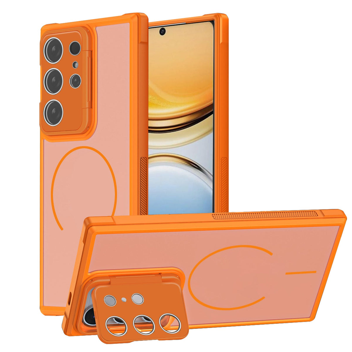 Samsung Galaxy S26 Ultra Hoesje - Oranje - Matte Armor MagSafe Back Cover met Kickstand