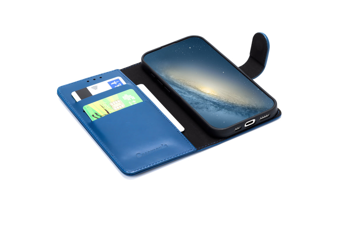 Apple iPhone 17 Hoesje - Navy Blue - Echt Leren Bookcase