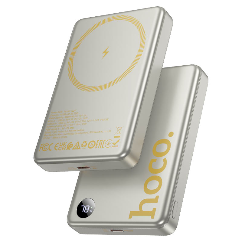 Hoco Power Bank 10,000mAh Magnetic Wireless - Titanium Gold