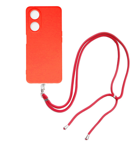 Oppo A38 Hoesje - Rood - Siliconen Back Cover met Telefoonkoord
