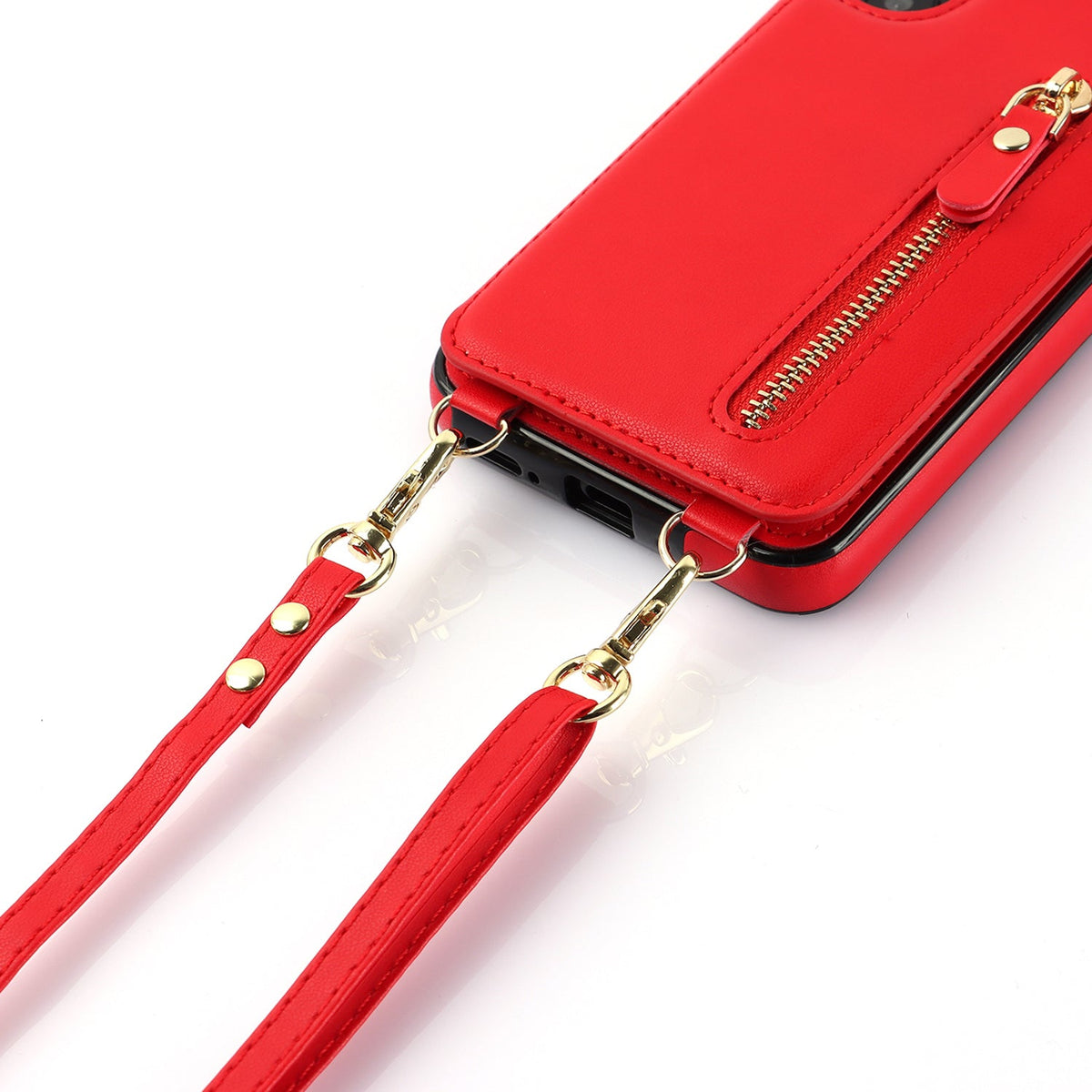 Samsung Galaxy A54 Case - Red - Luxury Back Cover with Phone Strap and Zipper