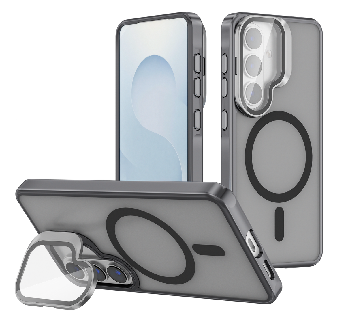 Samsung Galaxy S26 Plus Hoesje - Grijs - Bumper Matte MagSafe Back Cover met Camera Kickstand