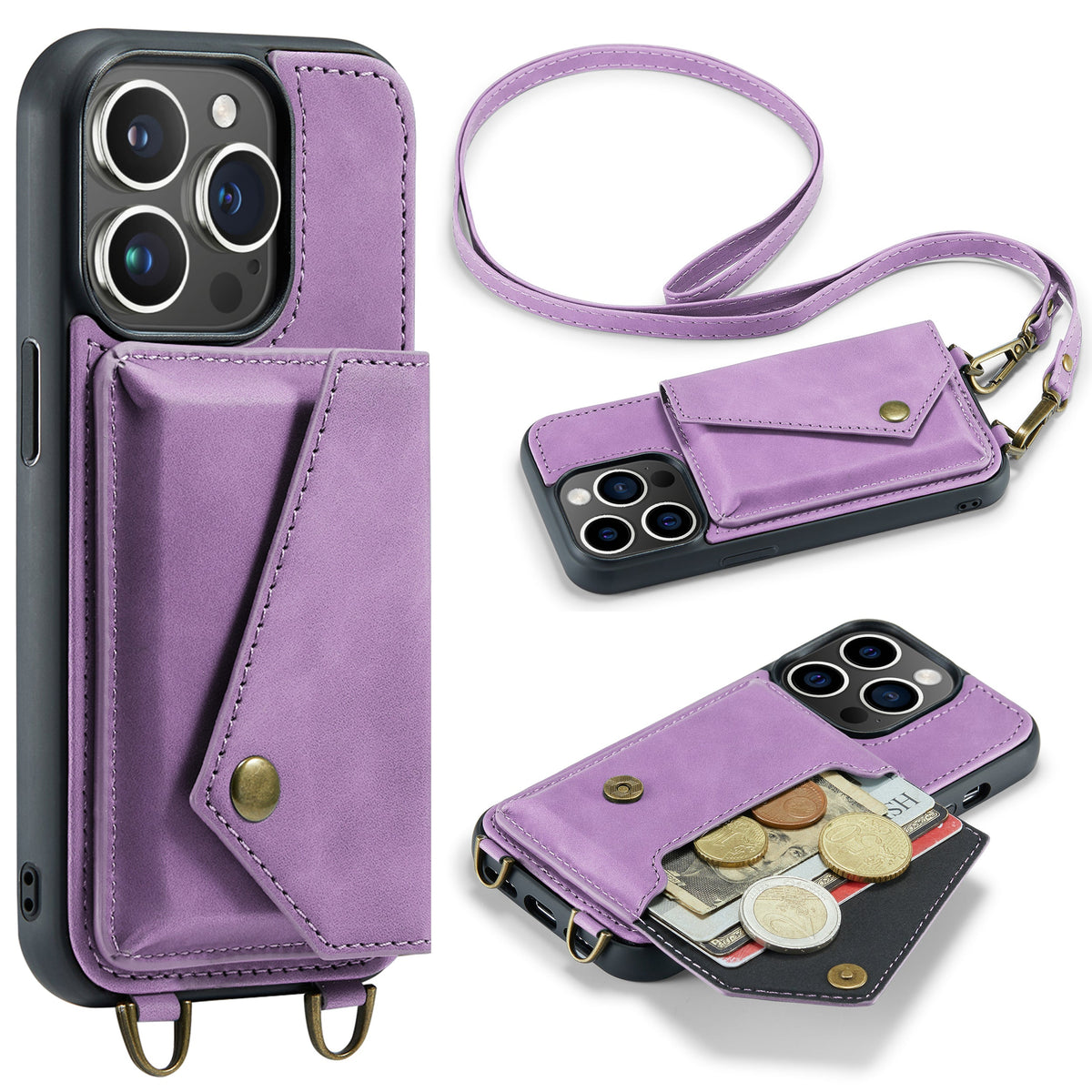 Apple iPhone 15 Pro Max Hoesje - Bright Lila - Luxe Back Cover met Telefoonkoord