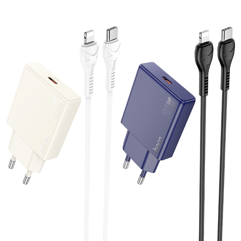 Hoco 30W USB-C Schnellladegerät mit USB-C-Kabel 1m - Weiß
