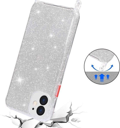 Apple iPhone 12 Mini Case - Silver - Glitter Back Cover with Phone Strap
