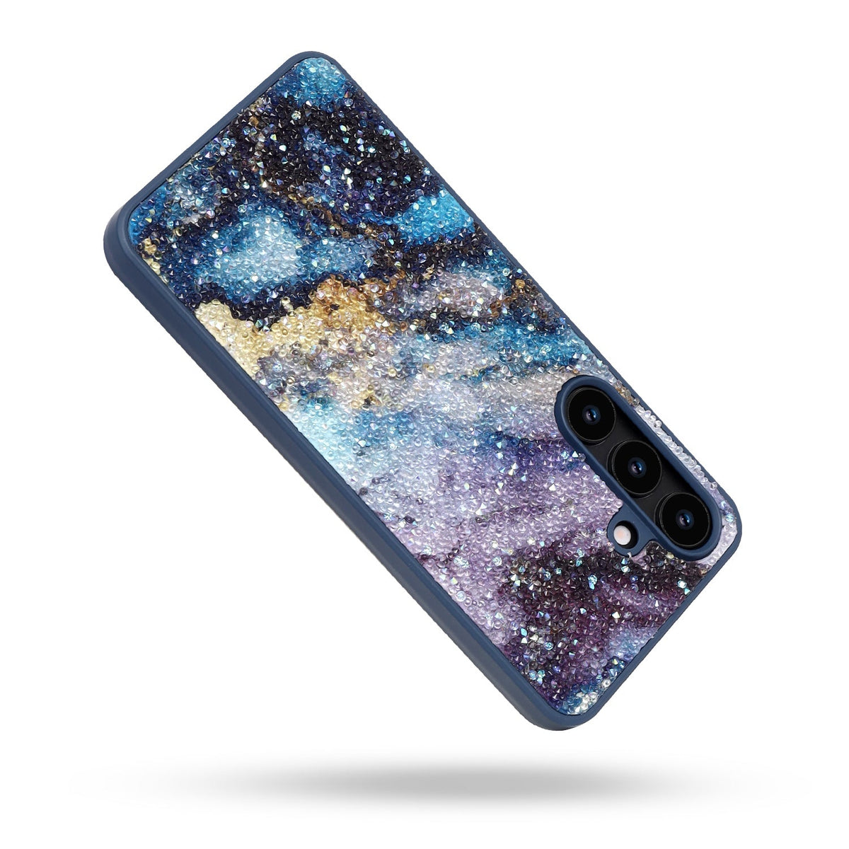 Samsung Galaxy A17 Hoesje - Blauw - Diamant Marmer Glitter Back Cover