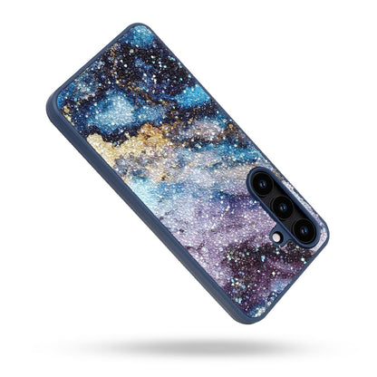Samsung Galaxy S25 Hoesje - Blauw - Diamant Marmer Glitter Back Cover
