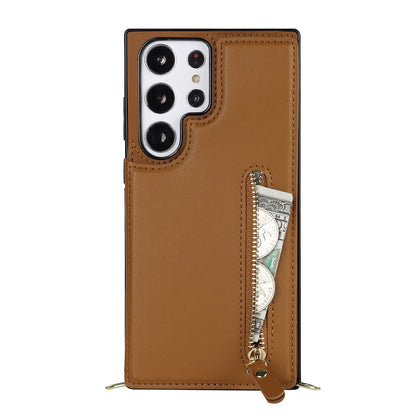 Samsung Galaxy S23 Ultra Hoesje - Bruin - Luxe Back Cover met Telefoonkoord en Rits