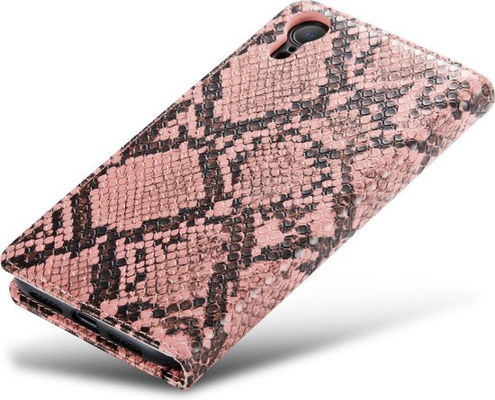 Apple iPhone XR Hülle - Rosa - Schlangenprint Klapphülle