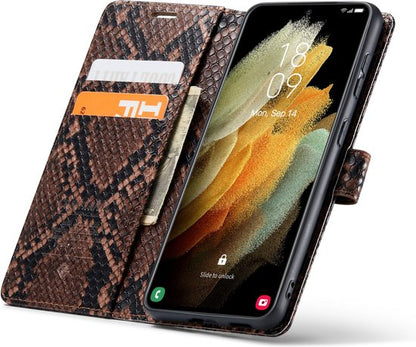 Samsung Galaxy S21 Case - Brown - Luxury Snake Flip Case