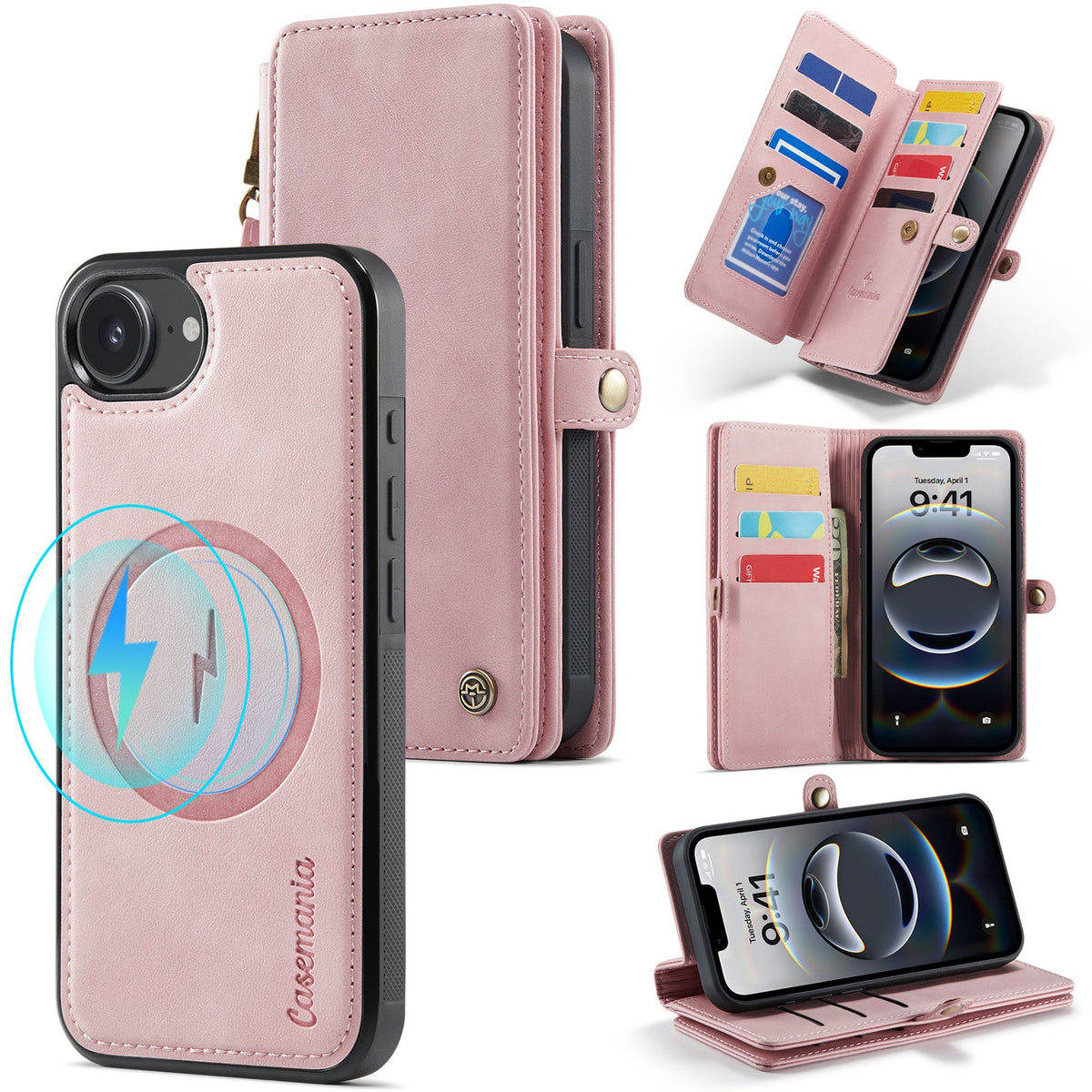 Apple iPhone 17e Hoesje - Pale Pink - 2 in 1 MagSafe Bookcase met 10 Kaart Vakken