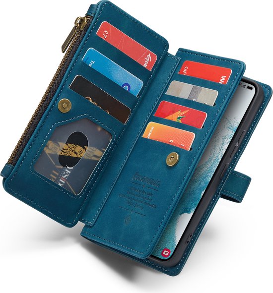 Samsung Galaxy S23 Plus Hülle - Navy Blue - Luxus-Klapphülle mit Kartenfach und Reißverschluss