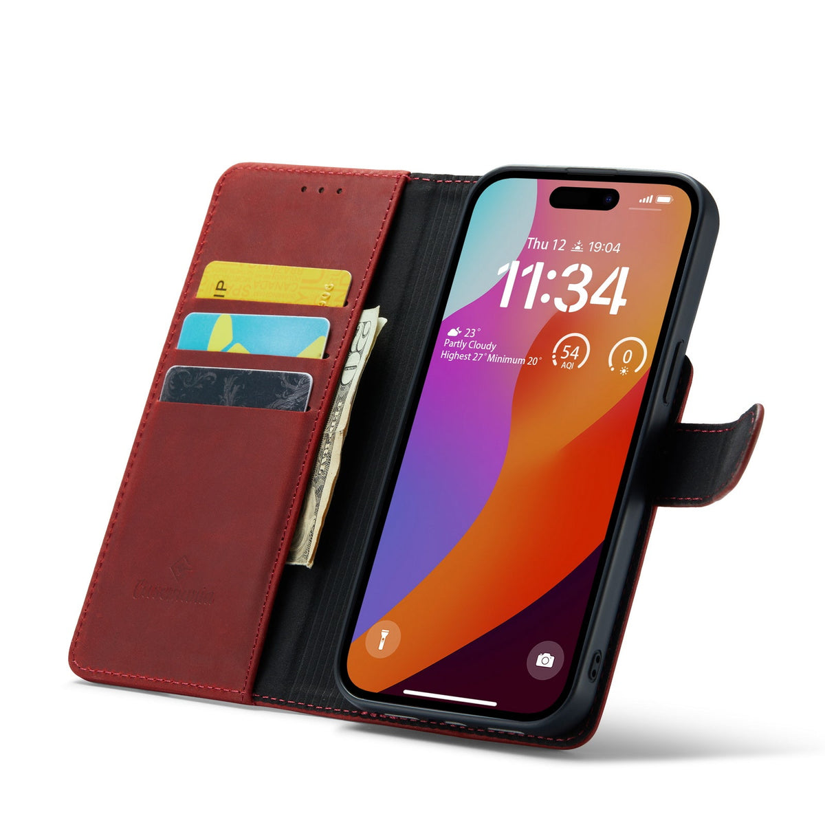 Apple iPhone 15 Pro Max Hoesje - Crimson Red - Echt Leren 2 in 1 MagSafe Bookcase