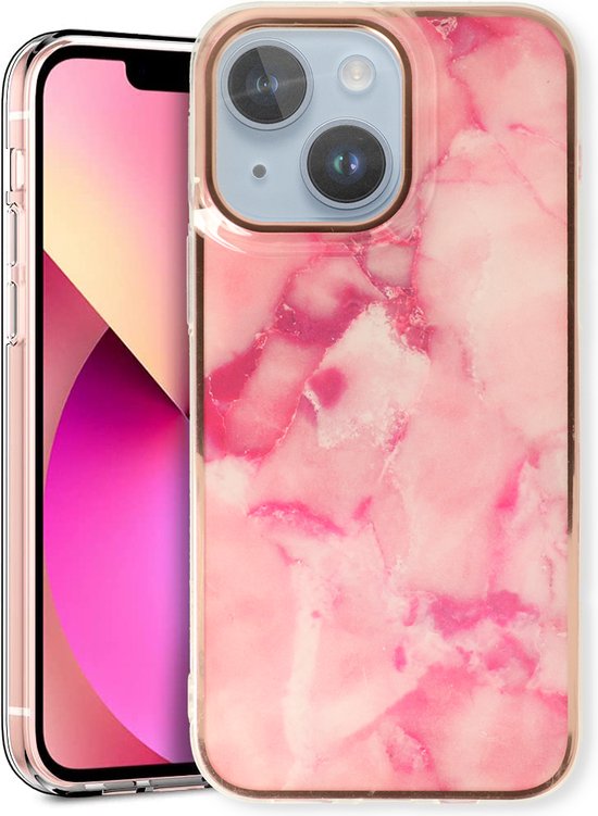 Apple iPhone 13 Case - Pink - Silicone Marble Back Cover