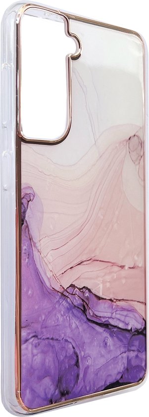 Samsung Galaxy S22 Hoesje - Paars - Siliconen Marmer Back Cover