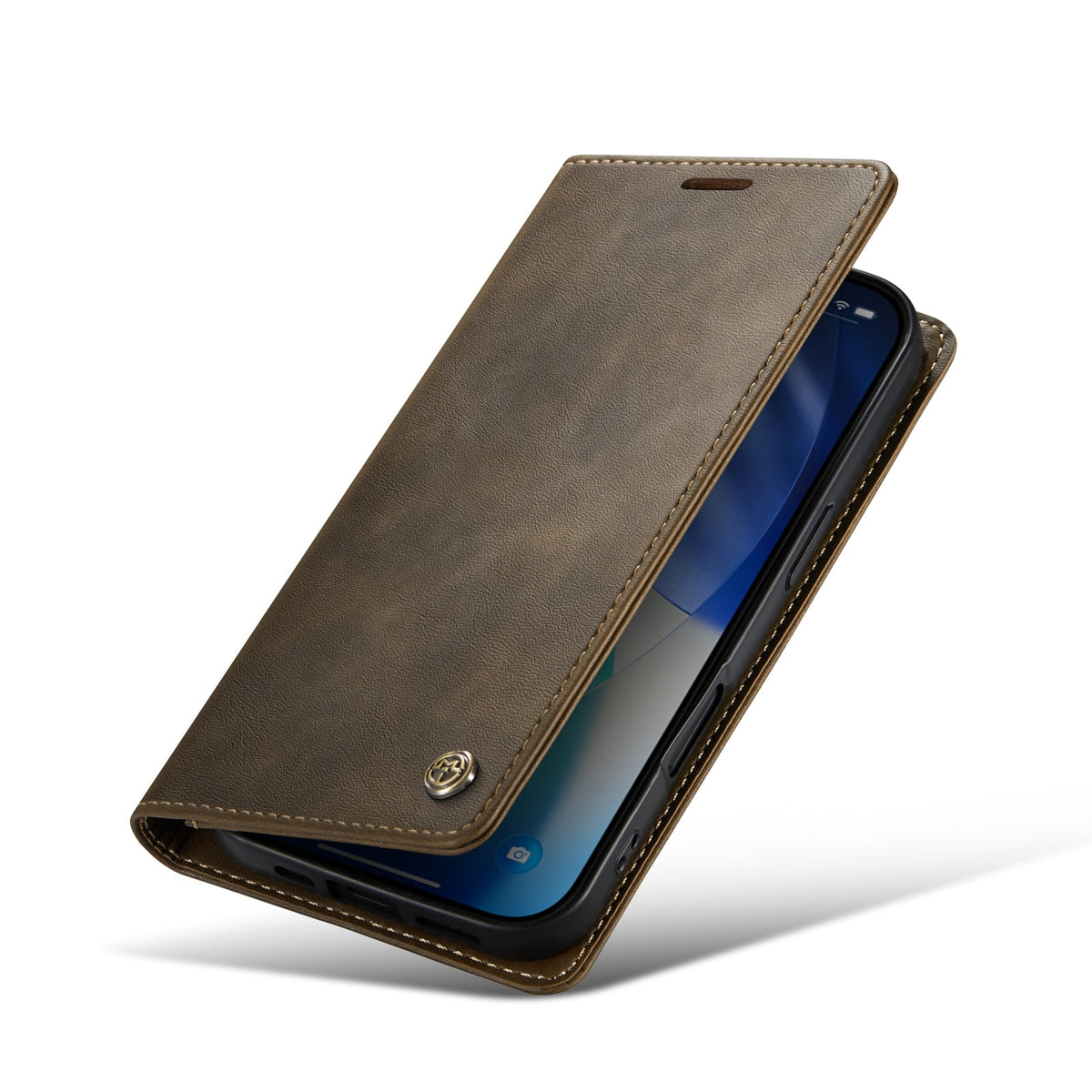 Apple iPhone 17 Case - Cedar Brown - Faux Leather Wallet Case