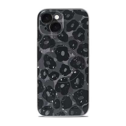 Apple iPhone 15 Hülle - Leopard Lila - Glitzer MagSafe Backcover