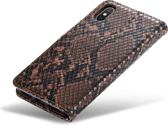 Étui iPhone X / XS - Marron - Housse portefeuille effet serpent