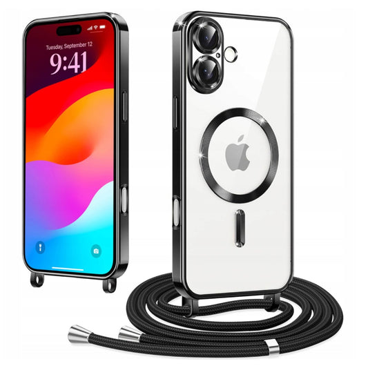 iPhone 17 Hoesje - Zwart - Siliconen MagSafe Back Cover met Telefoonkoord