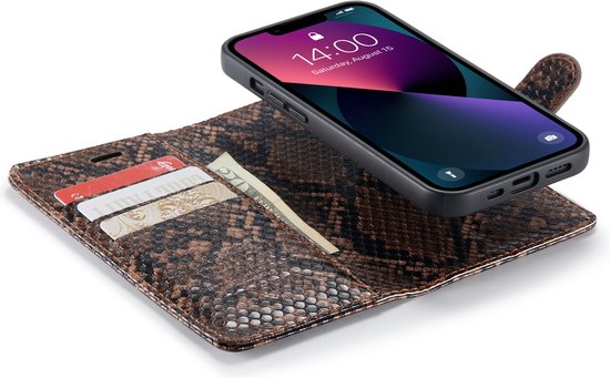 Apple iPhone 13 Case - Brown - 2 in 1 Snake Print Back Cover