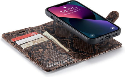 Apple iPhone 13 Case - Brown - 2 in 1 Snake Print Back Cover
