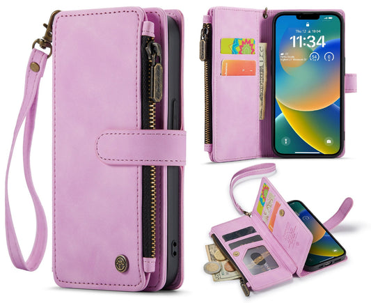 Apple iPhone 14 Case - Pastel Lilac - Luxury Wallet Case with Zip
